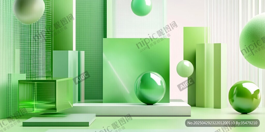绿色几何立体场景展示