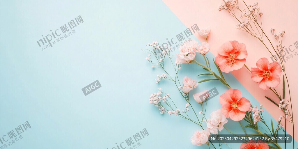 清新双色背景上的柔美花卉