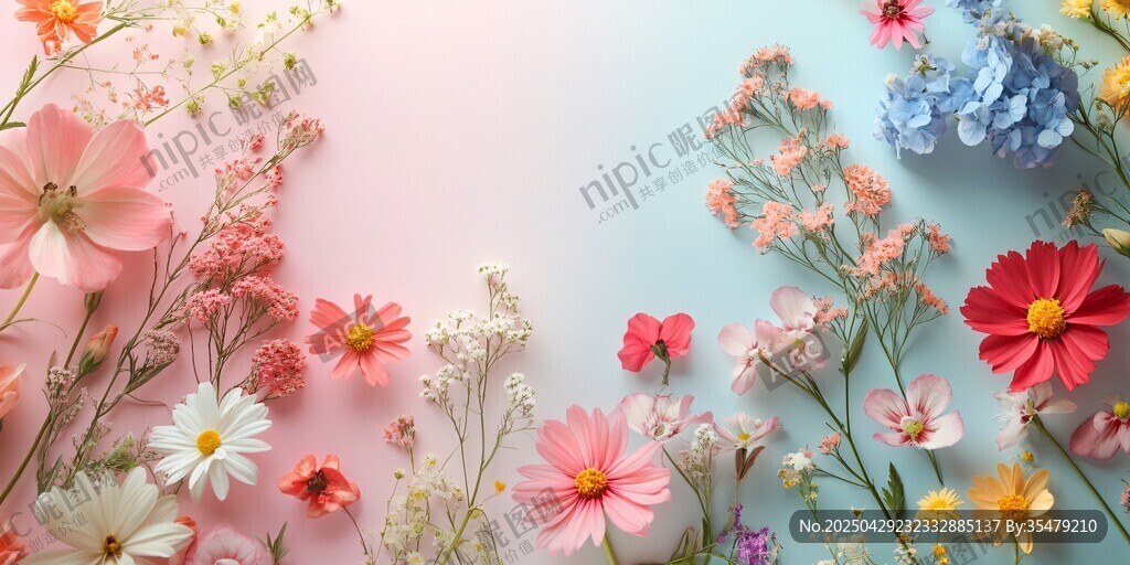 缤纷花卉装点梦幻背景
