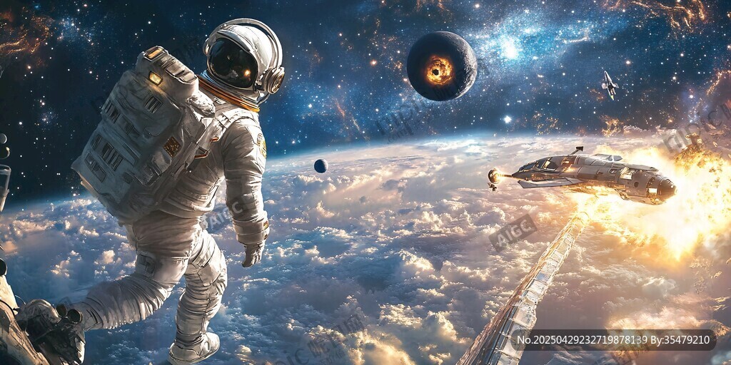 宇航员遨游梦幻宇宙空间