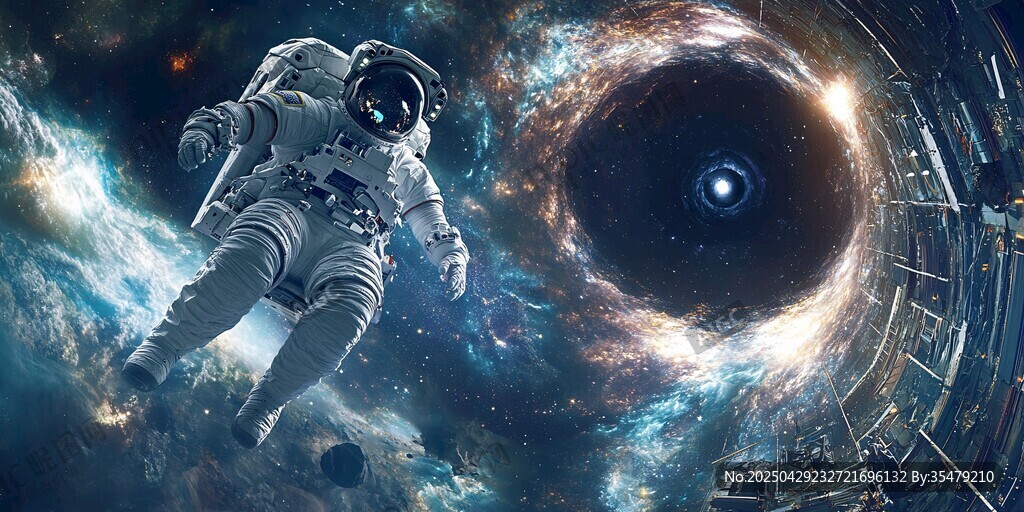宇航员遨游神秘黑洞宇宙
