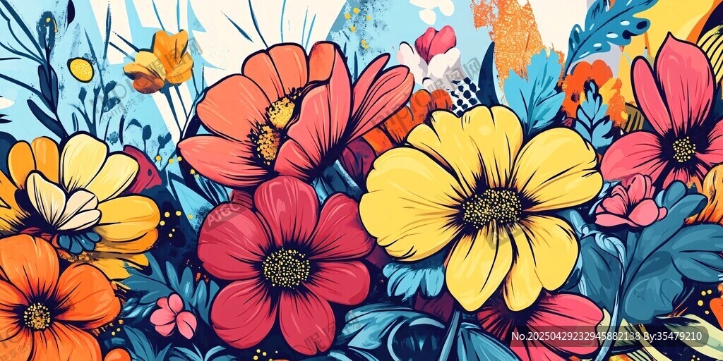 缤纷花卉插画