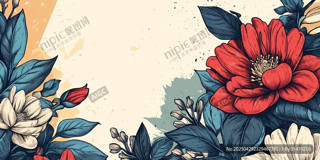 复古花卉插画背景图