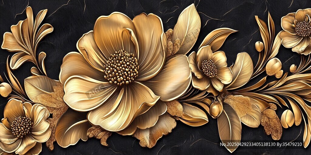 金色浮雕花卉装饰图案