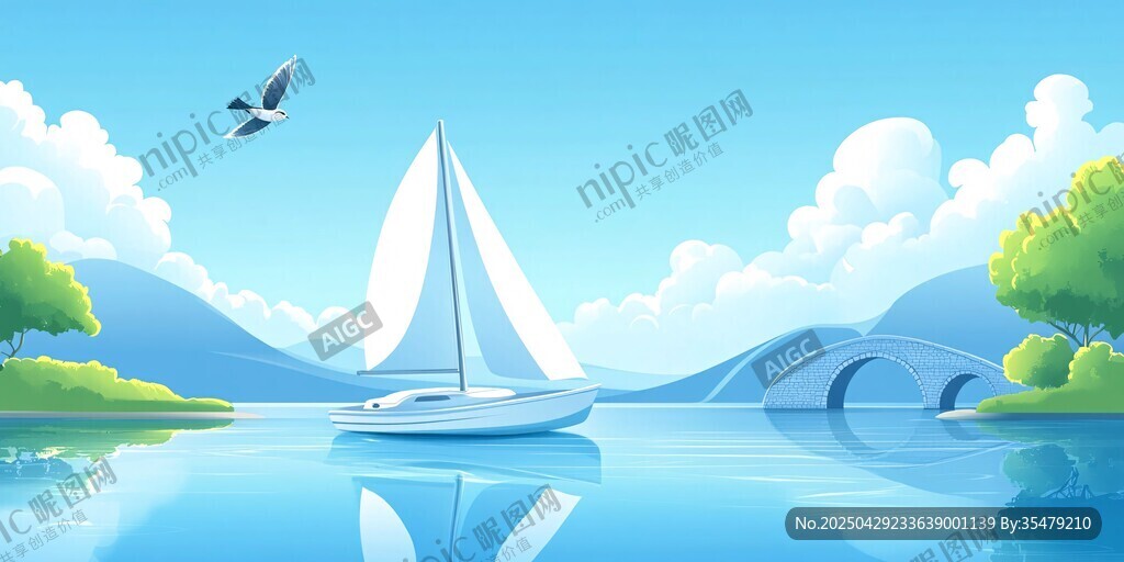 湖上帆船美景
