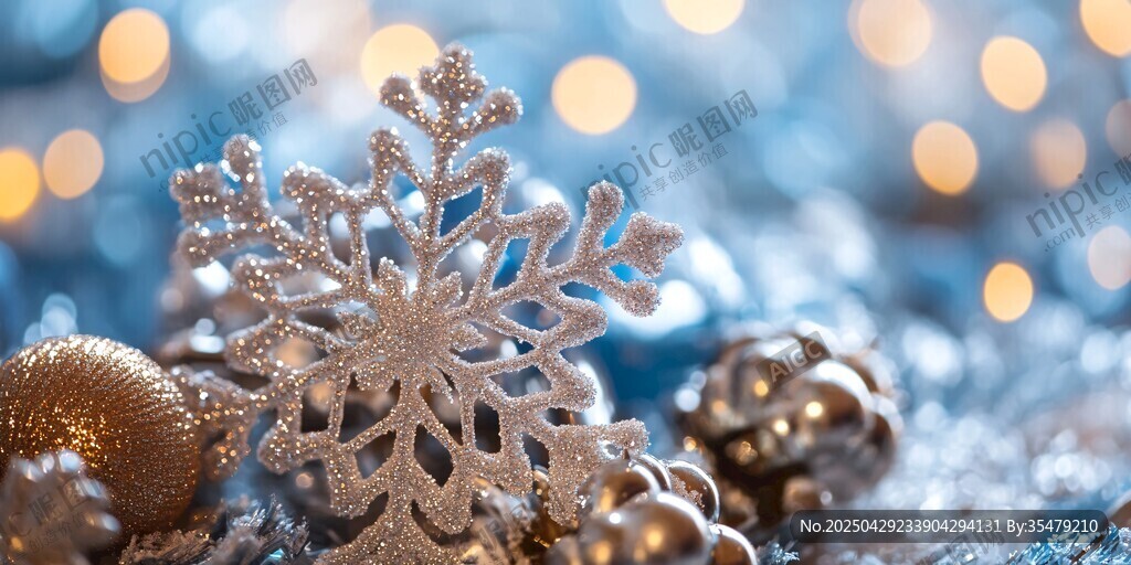 银色雪花与圣诞装饰摆件