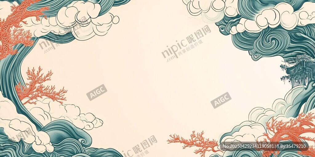 中式海浪云纹古风背景图