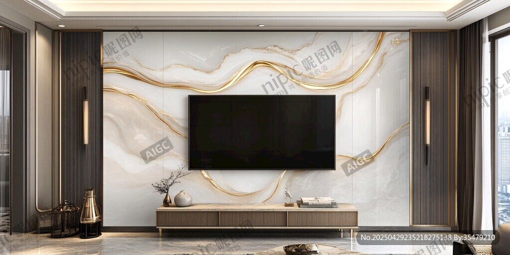 奢华大理石电视背景墙设计