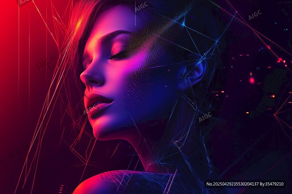 梦幻光影下的神秘女性