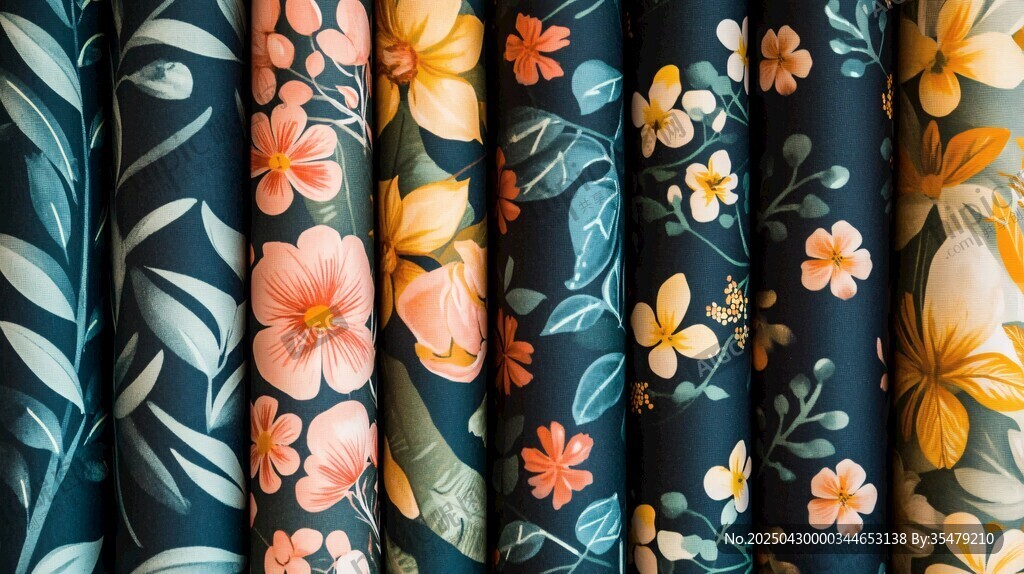 多彩花卉图案布料展示