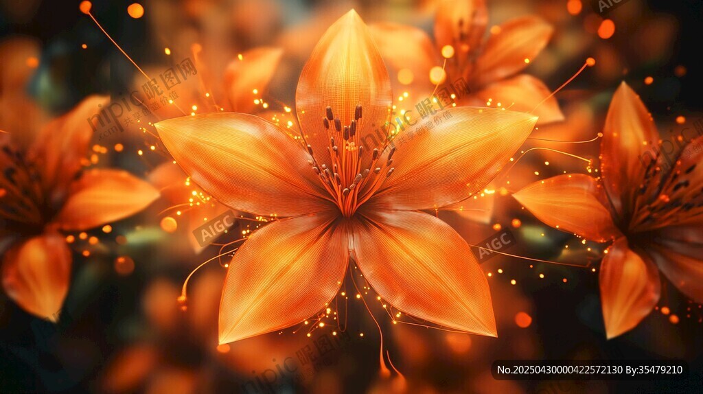 梦幻橙色百合花绽放