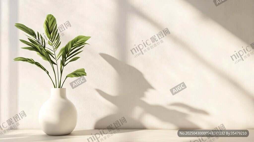 阳光下的绿植花瓶