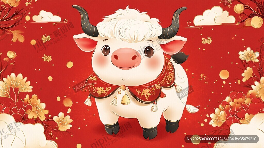 可爱小牛贺岁喜庆插画