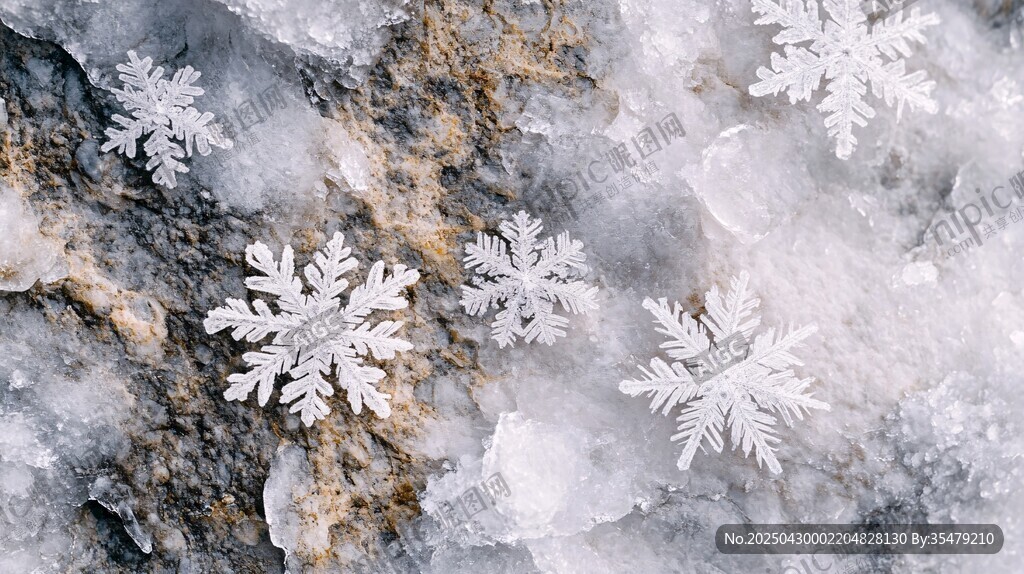 岩石上的精致雪花美景