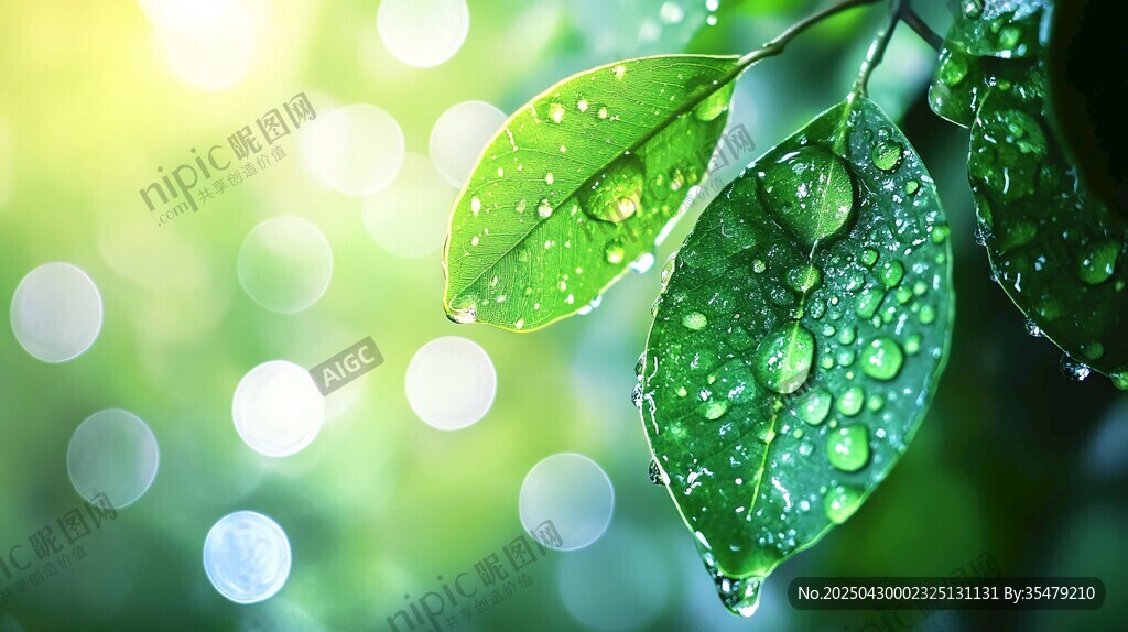 晨露润绿叶 清新自然景