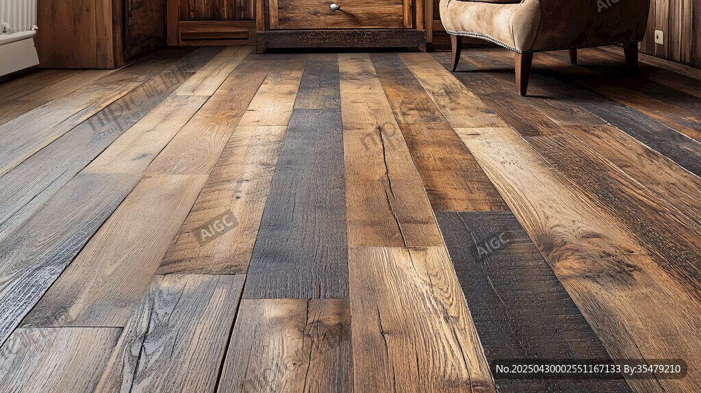 复古拼花木地板室内一角