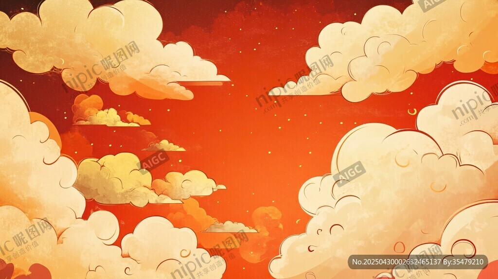 橙空云海梦幻插画场景