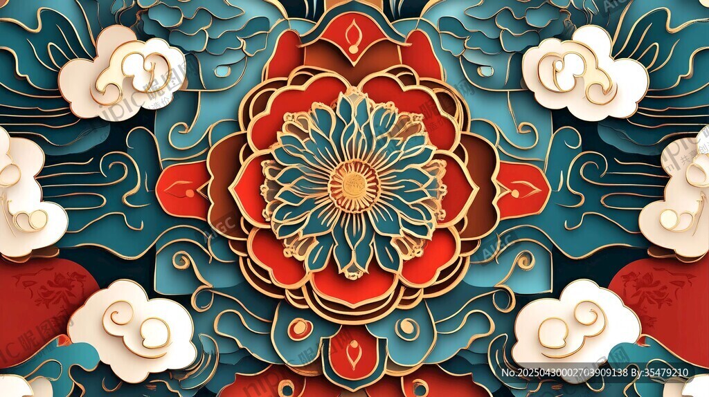 中式传统花卉云纹装饰图