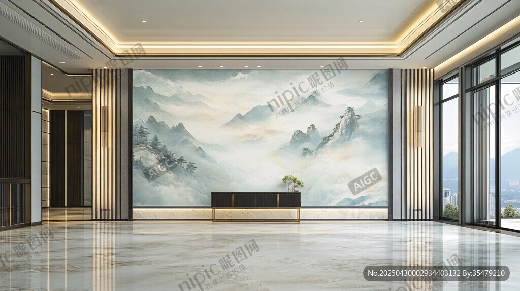 中式山水风大厅装饰画展示