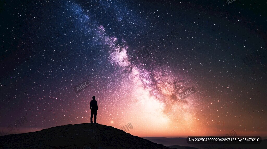 仰望星空的孤独身影