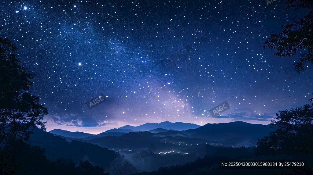 梦幻星空下的山峦夜景