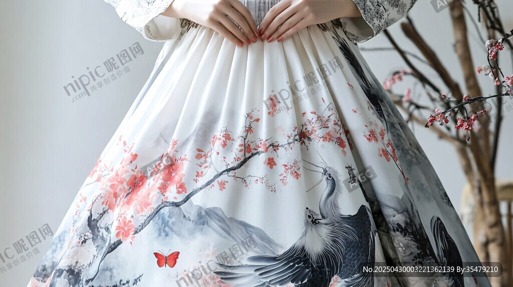 古风汉服裙 山水花鸟绘
