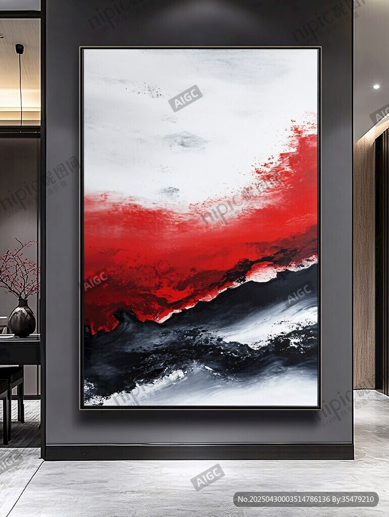 红墨山水玄关装饰画