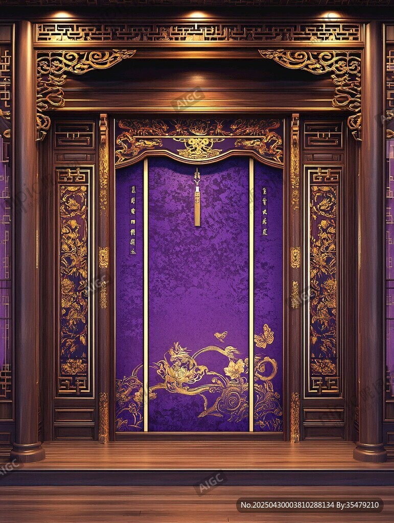 中式奢华紫底金纹古典门