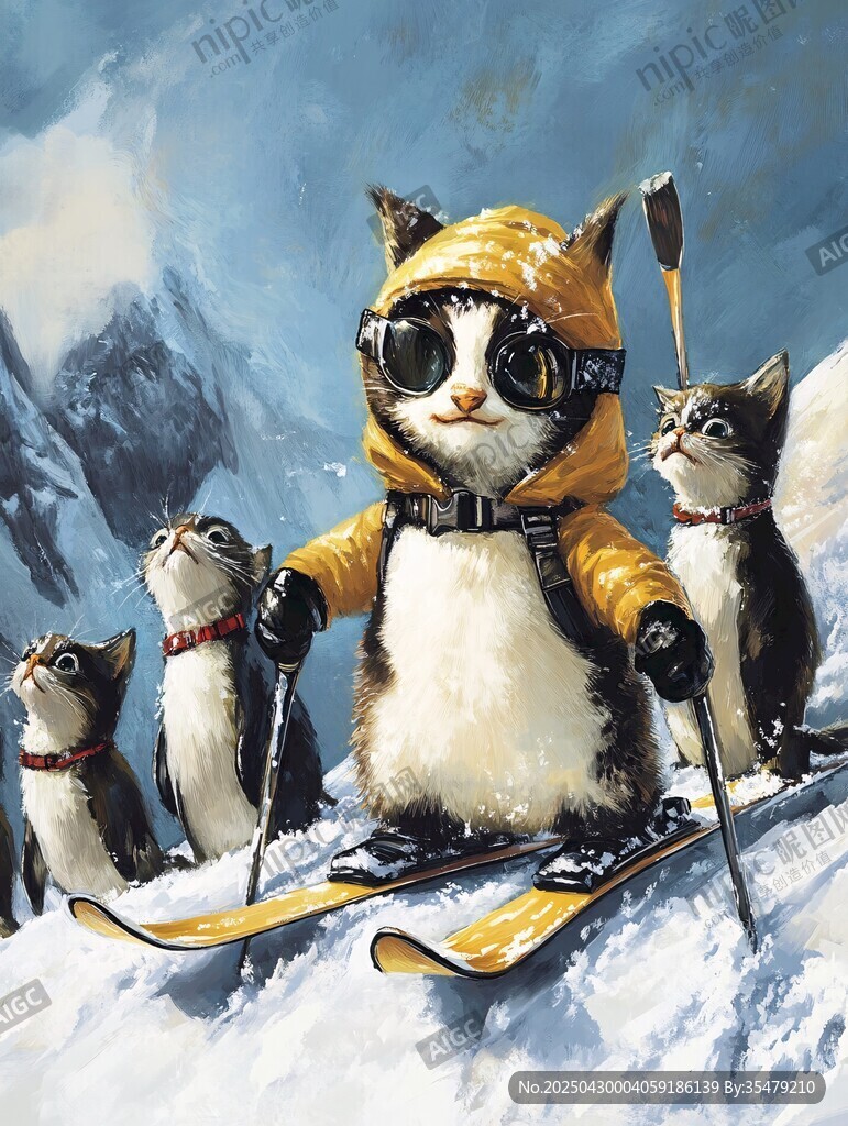 滑雪猫咪的雪山奇妙之旅