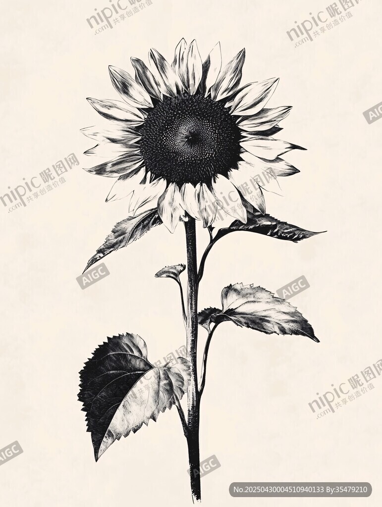 黑白素描向日葵插画