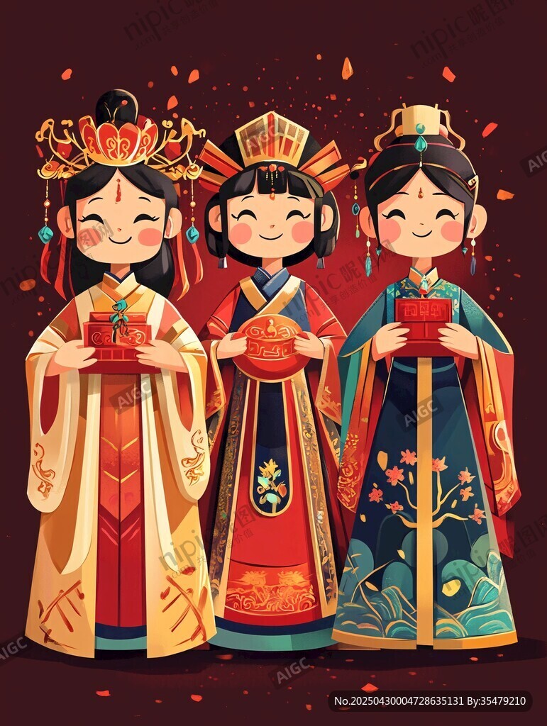 古装少女持礼盒贺喜