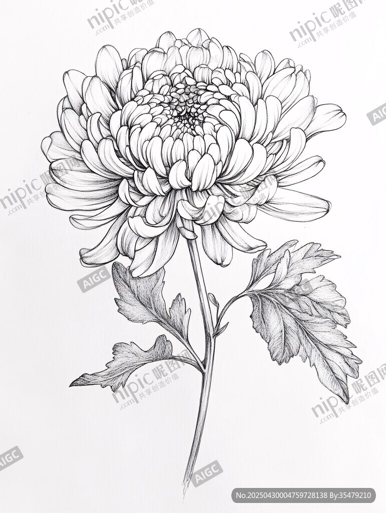 手绘菊花素描图