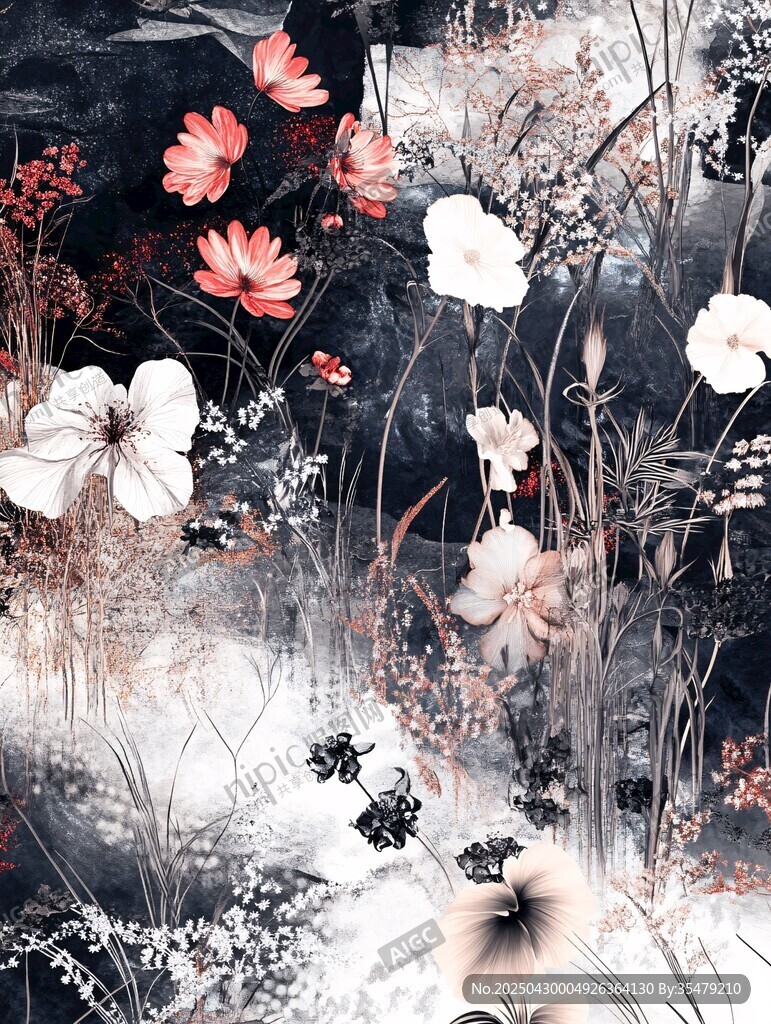 水墨花卉图案 自然之美
