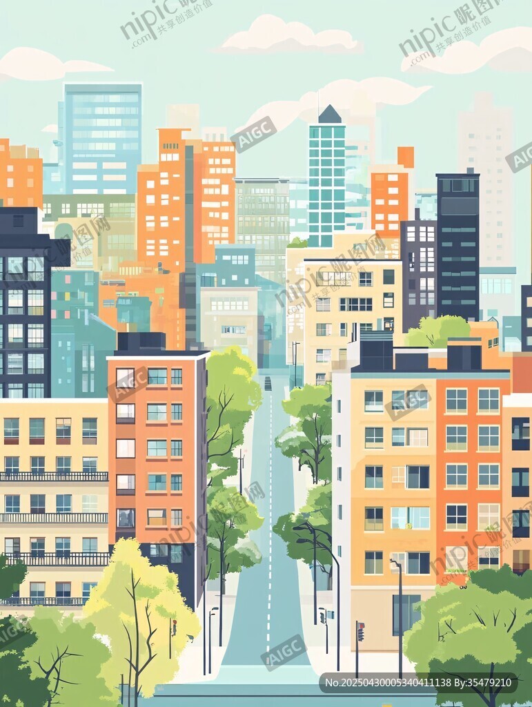 城市街道的多彩建筑景观