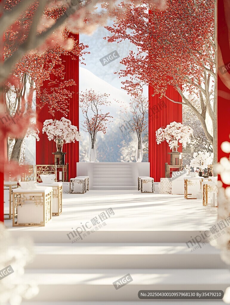 中式红白色浪漫婚礼场景