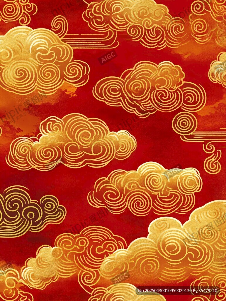 红色底金色祥云图案背景