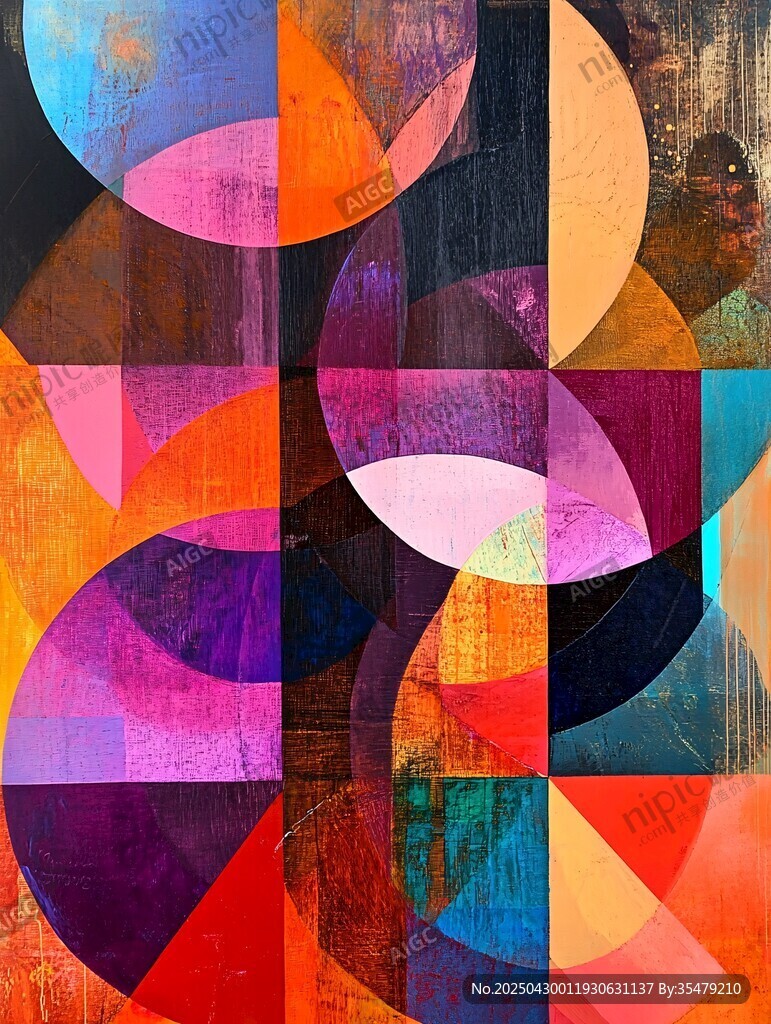 多彩几何抽象艺术画作