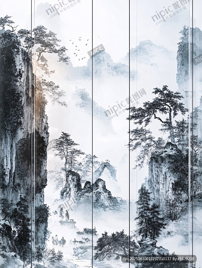 中式山水意境屏风装饰画