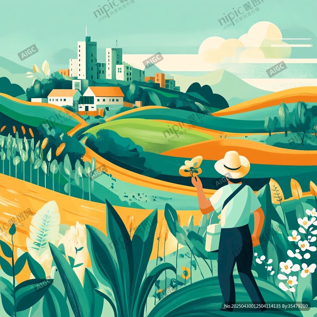 田园中的农艺师观察作物