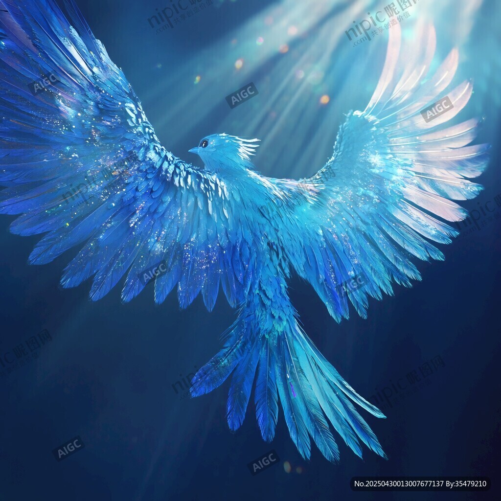 梦幻蓝羽神鸟展翅翱翔