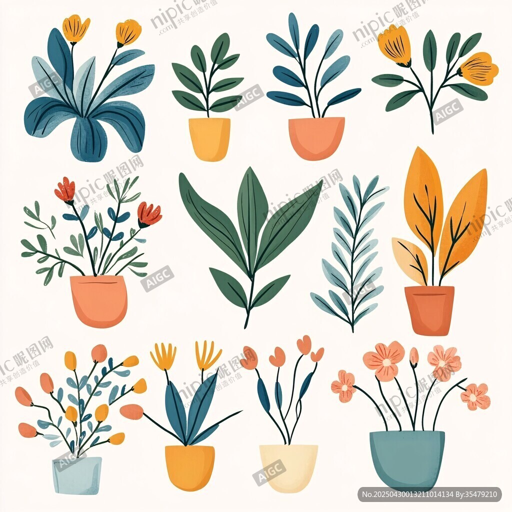 可爱盆栽花卉插画集合