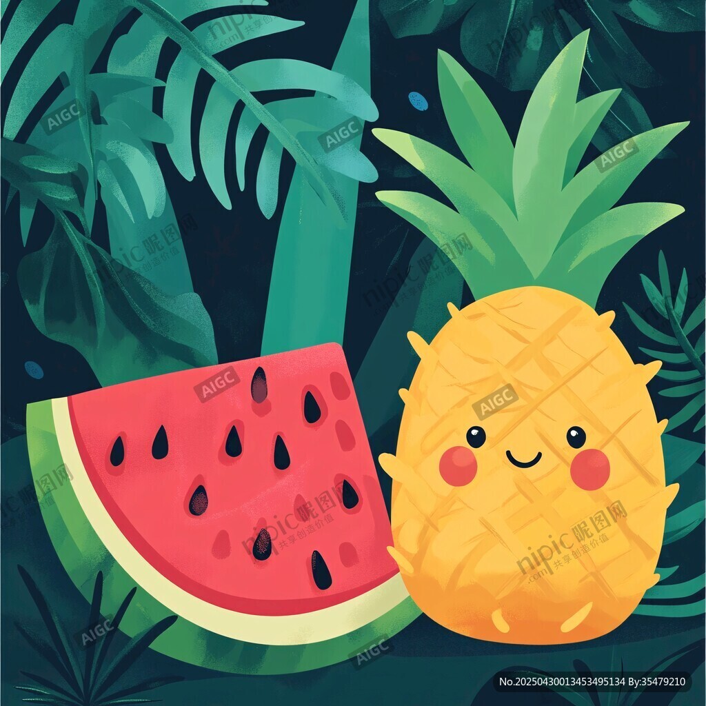 西瓜与菠萝的热带风情画