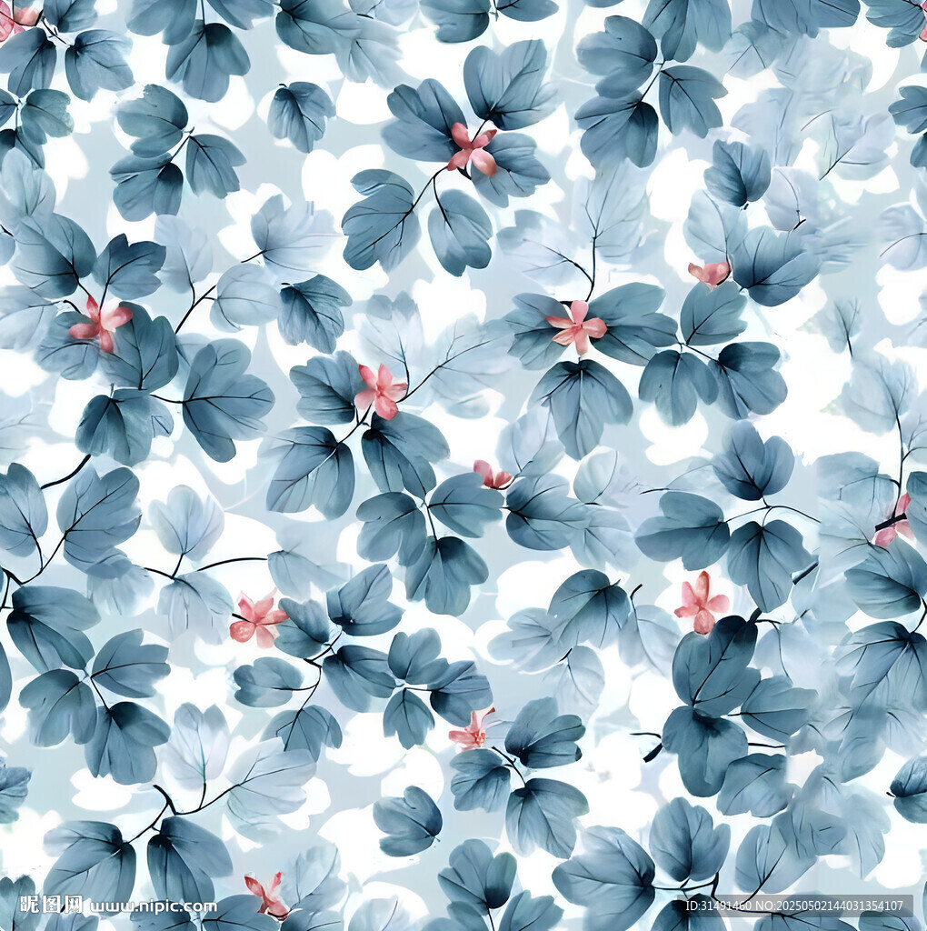 蓝白花卉水彩图案背景