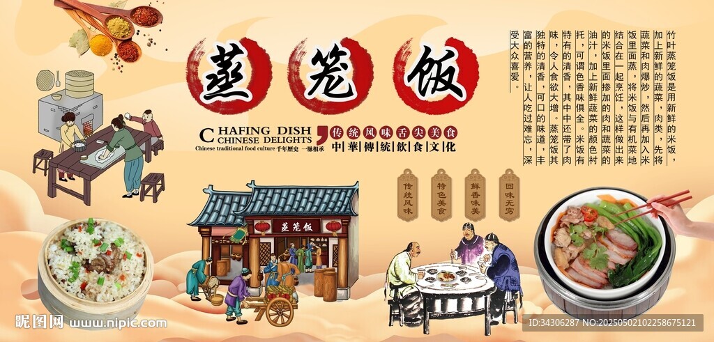 蒸笼饭背景墙