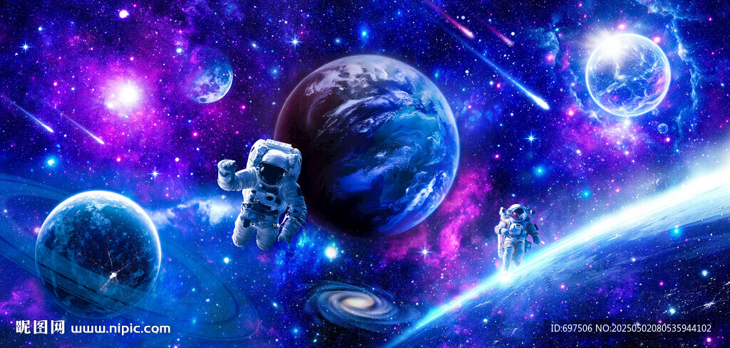 梦幻星球宇宙流星太空宇航员背景