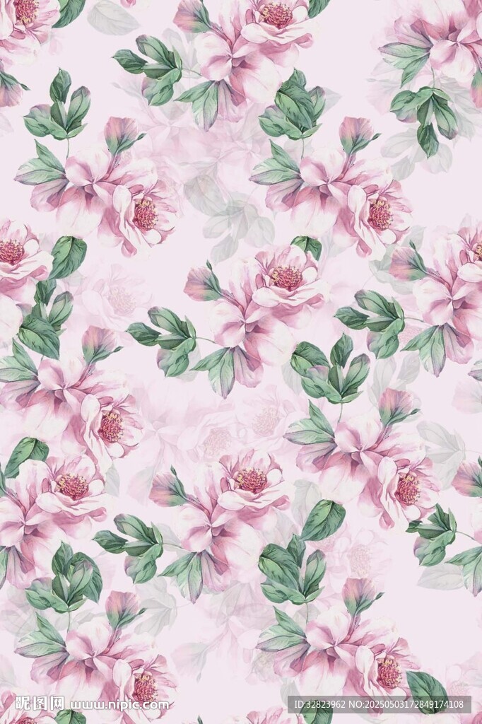 粉色花卉图案布料纹理