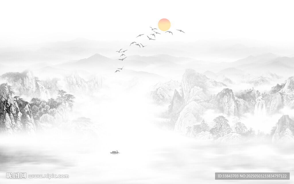 新中式屏风山水画