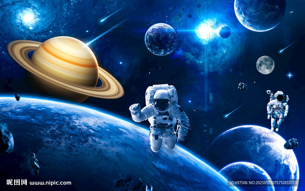 太空宇航员星球宇宙陨石银河背景