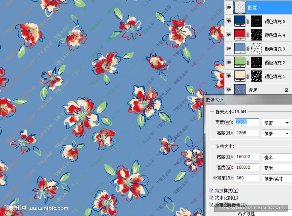 蓝色底花卉