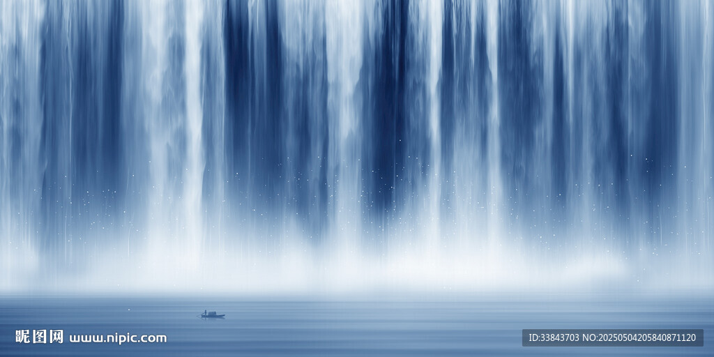 流水生财瀑布山水画